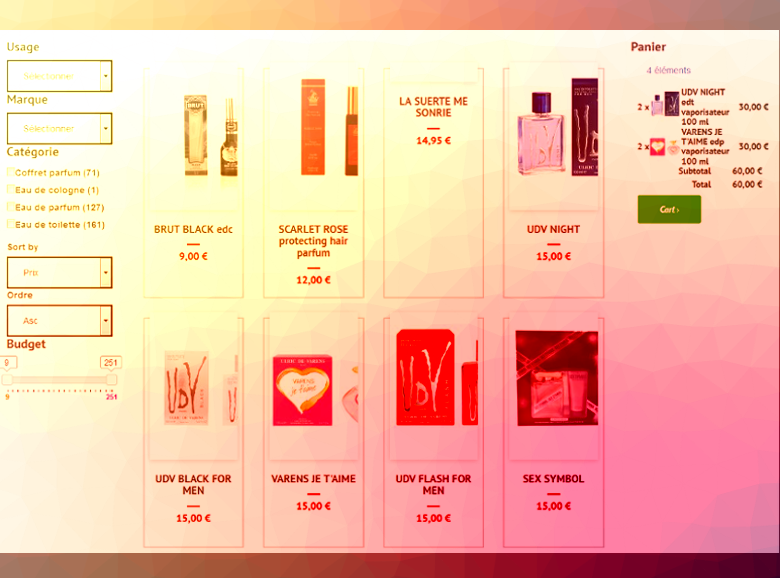 Vente en ligne de produits cosmétiques listing produits